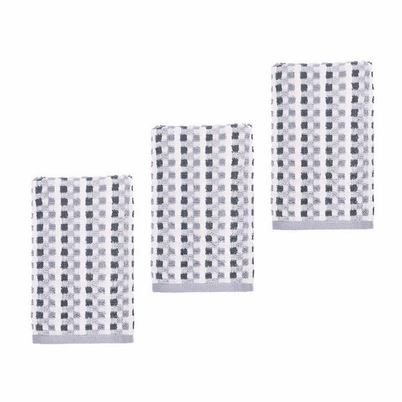 3 new Wild Sage™ Square Pebble Stripe 100% Cotton HAND Towels in GRAY & WHITE - Picture 1 of 7